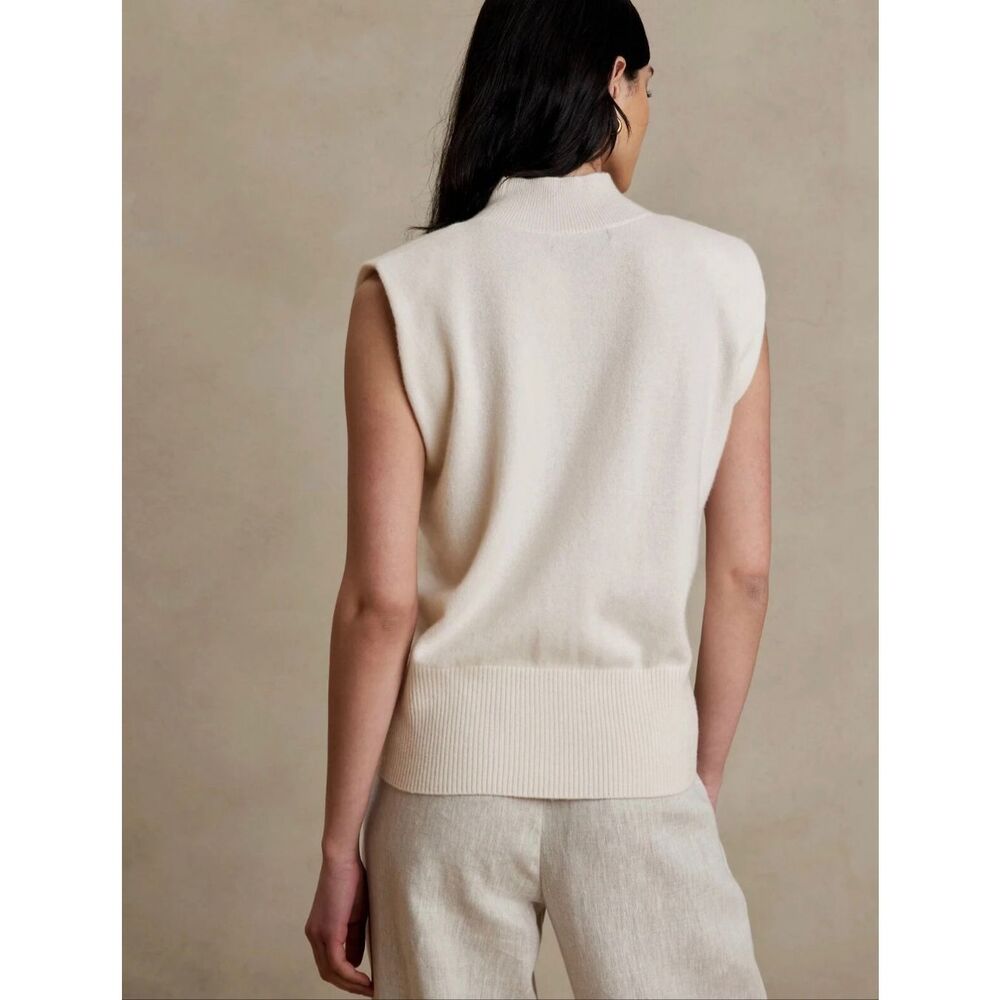 Banana Republic Franca Cashmere Padded-Shoulder Sweater in Cream Size S - Picture 2 of 12